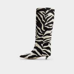 Gabelia in White Black - Knee-high boot, Kitten heel
