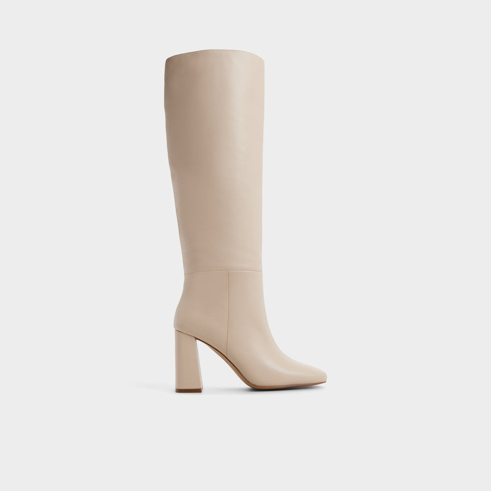 Helana in Cream - Knee-high boot, Block heel