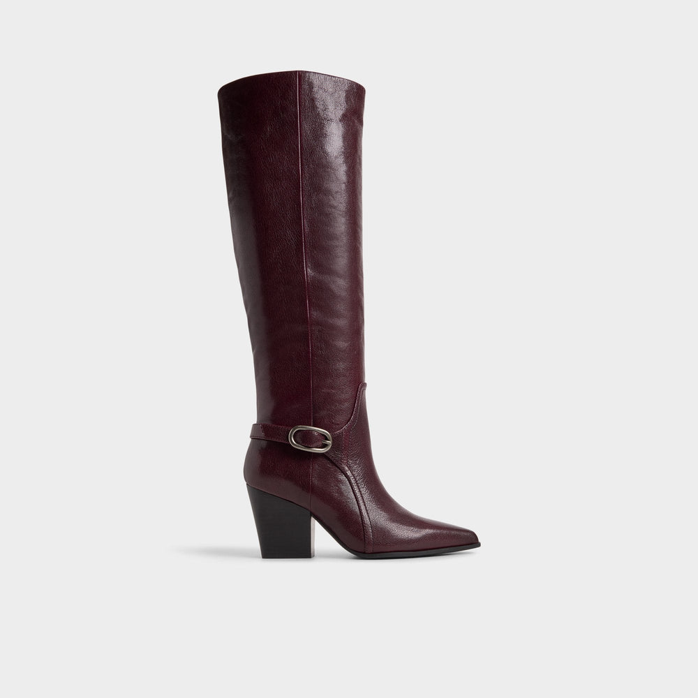 Saddle in Bordo - Knee-high boot, Block heel