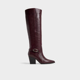 Saddle in Bordo - Knee-high boot, Block heel