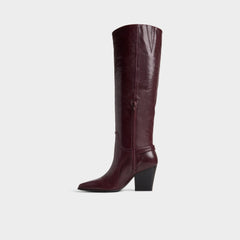Saddle in Bordo - Knee-high boot, Block heel