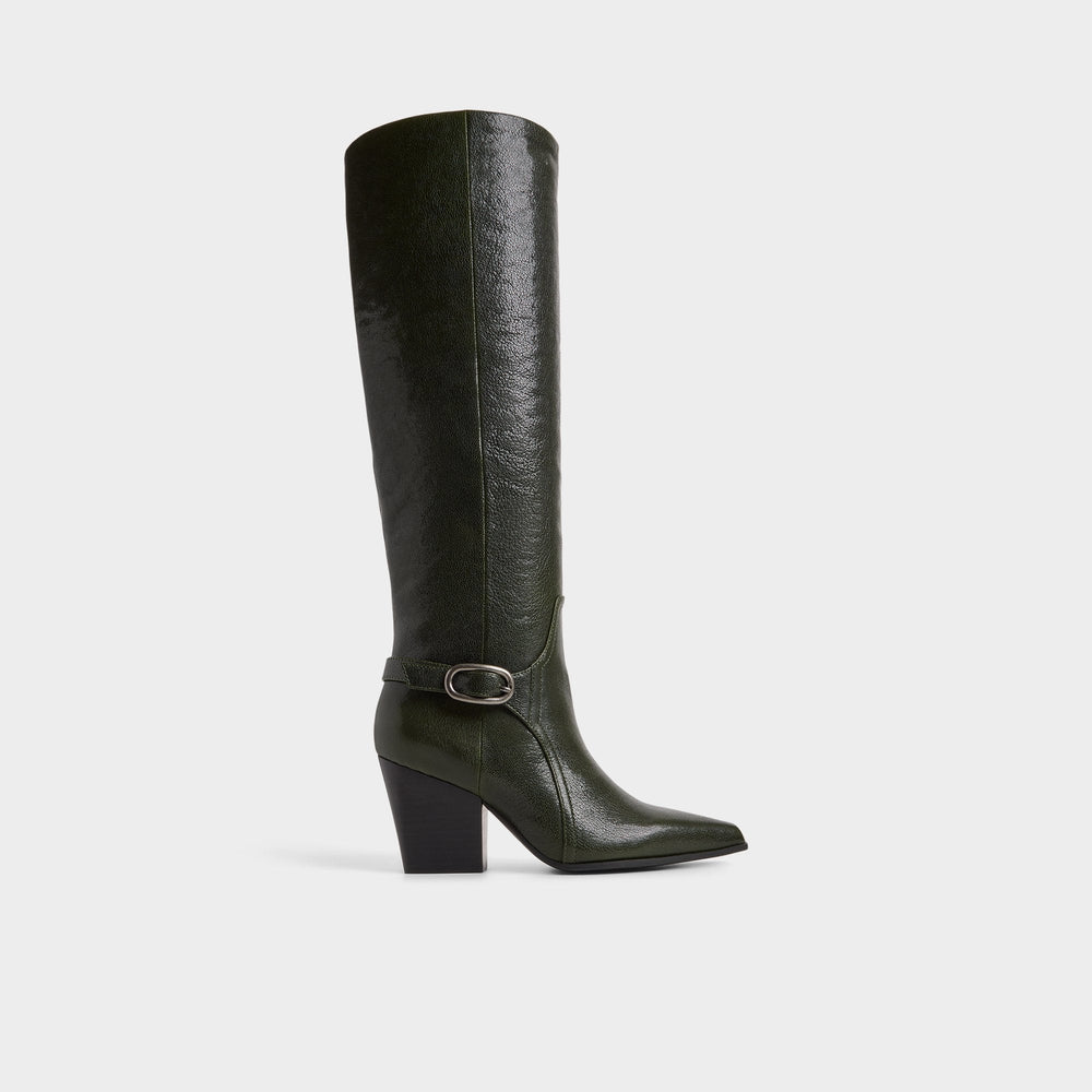 Saddle in Dark Green - Knee-high boot, Block heel