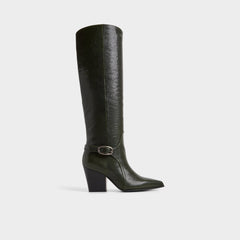 Saddle in Dark Green - Knee-high boot, Block heel