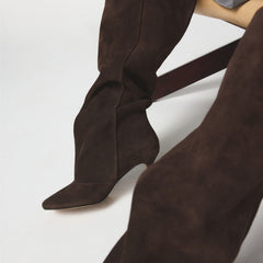Frankey in Dark Brown - Knee-high boot, Stiletto heel