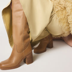 Juny in Light Brown - Knee-high boot, Platform