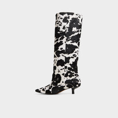 Everose in White Black - Knee-high boot, Kitten heel