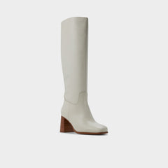 Elyze in White Bone - Knee-high boot, Block heel