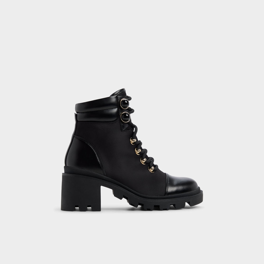 Mariettia in Black - Lace-up boot, Lug sole