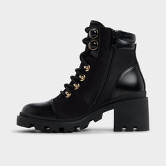 Mariettia in Black - Lace-up boot, Lug sole