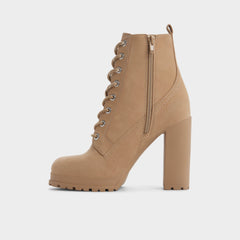Rebelliously in Medium Beige - Combat ankle boot, Lug sole