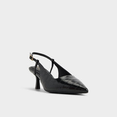 Adan in Black - Slingback heel, Kitten heel