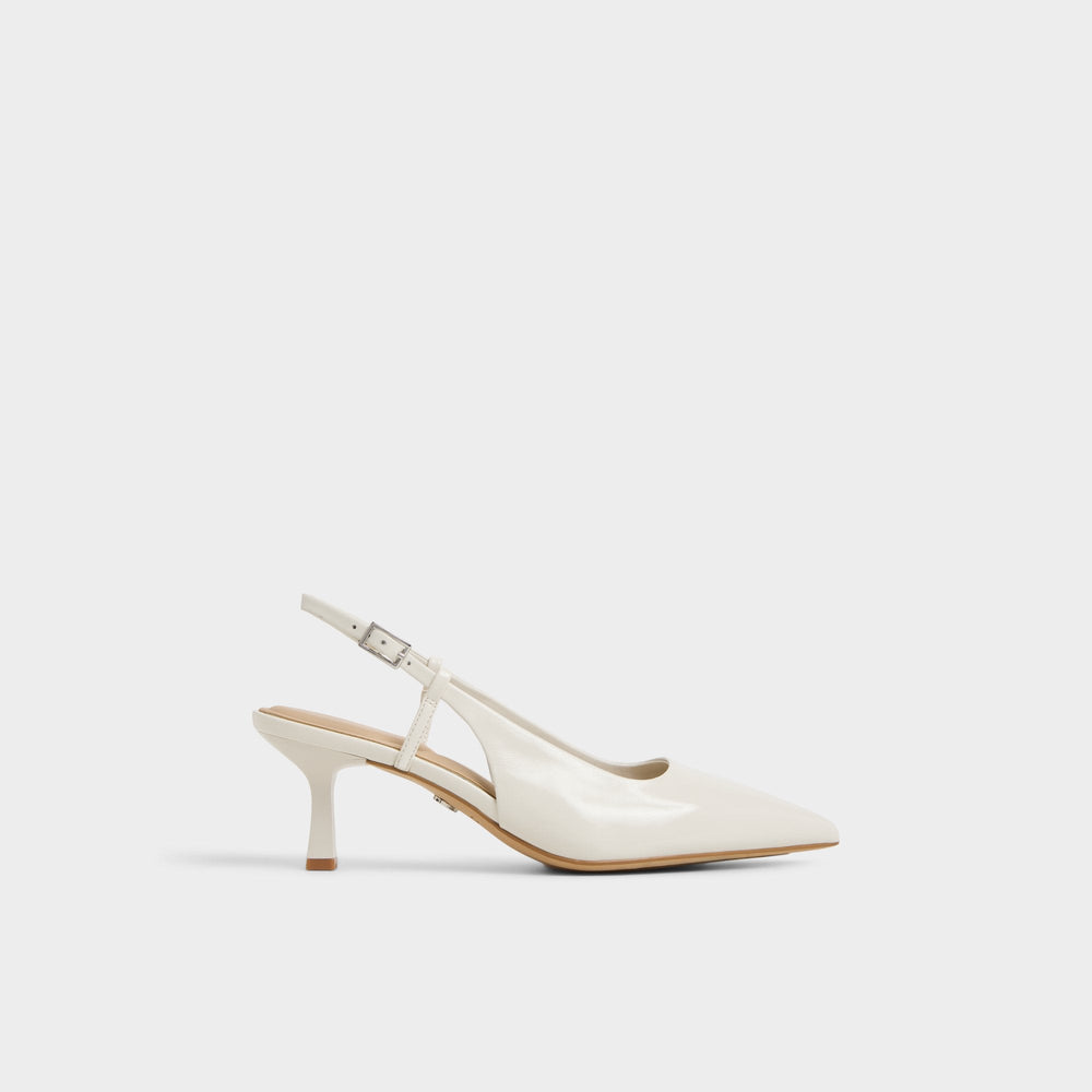 Adan in White Bone - Slingback heel, Kitten heel