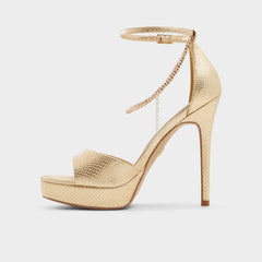 Afumeth Gold Women's Platform sandals - Strappy heeled sandal, Stiletto platform