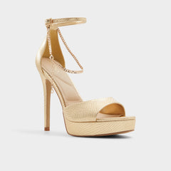 Afumeth Gold Women's Platform sandals - Strappy heeled sandal, Stiletto platform