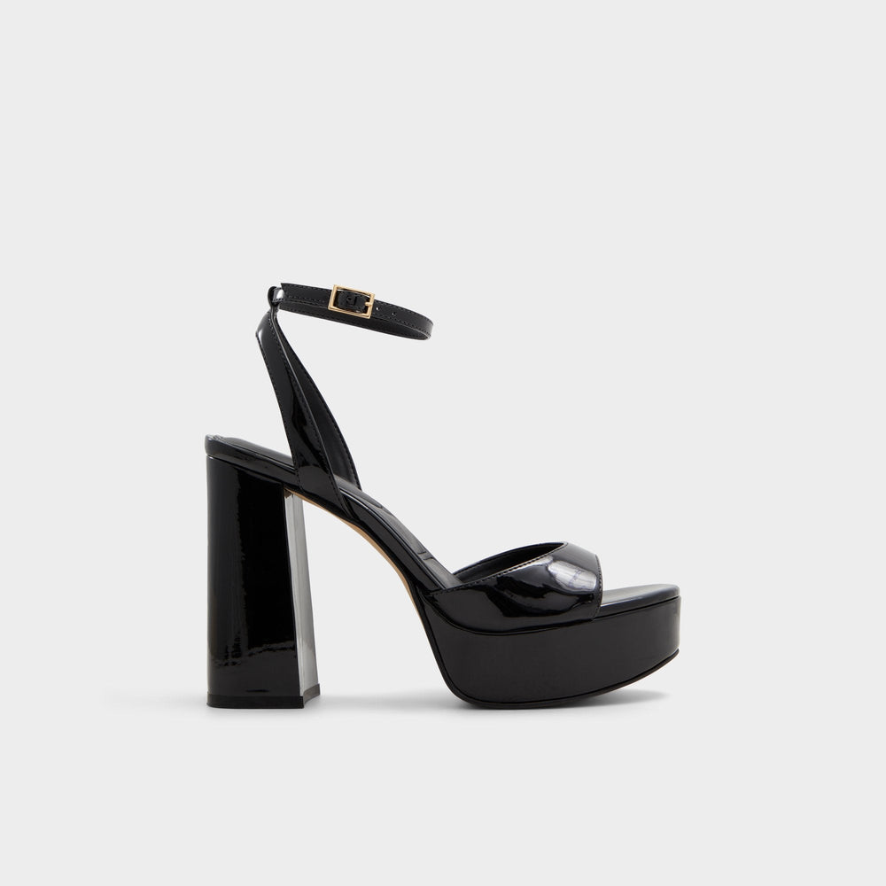Valoria Black Women's Platform sandals - Strappy heeled sandal, Platform