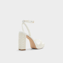 Lulu White Women's Strappy sandals - Strappy heeled sandal, Block heel
