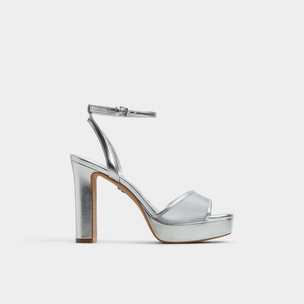 Chicglimmer Silver Women's Platform sandals - Strappy heeled sandal, Block heel