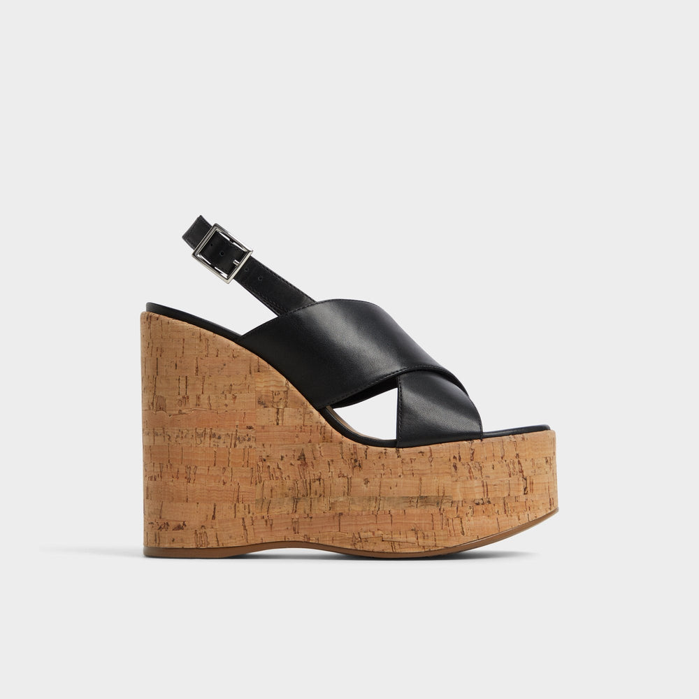 Sandcastle Black Women's Platform sandals - Strappy wedge sandal