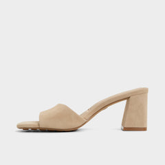Tisha Beige Women's Heeled mules - Heeled mule, Block heel