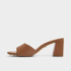 Tisha Tan Women's Heeled mules - Heeled mule, Block heel
