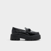 Oneameth Black Synthetic Patent Women's Loafers & Oxfords - Loafer, Lug sole