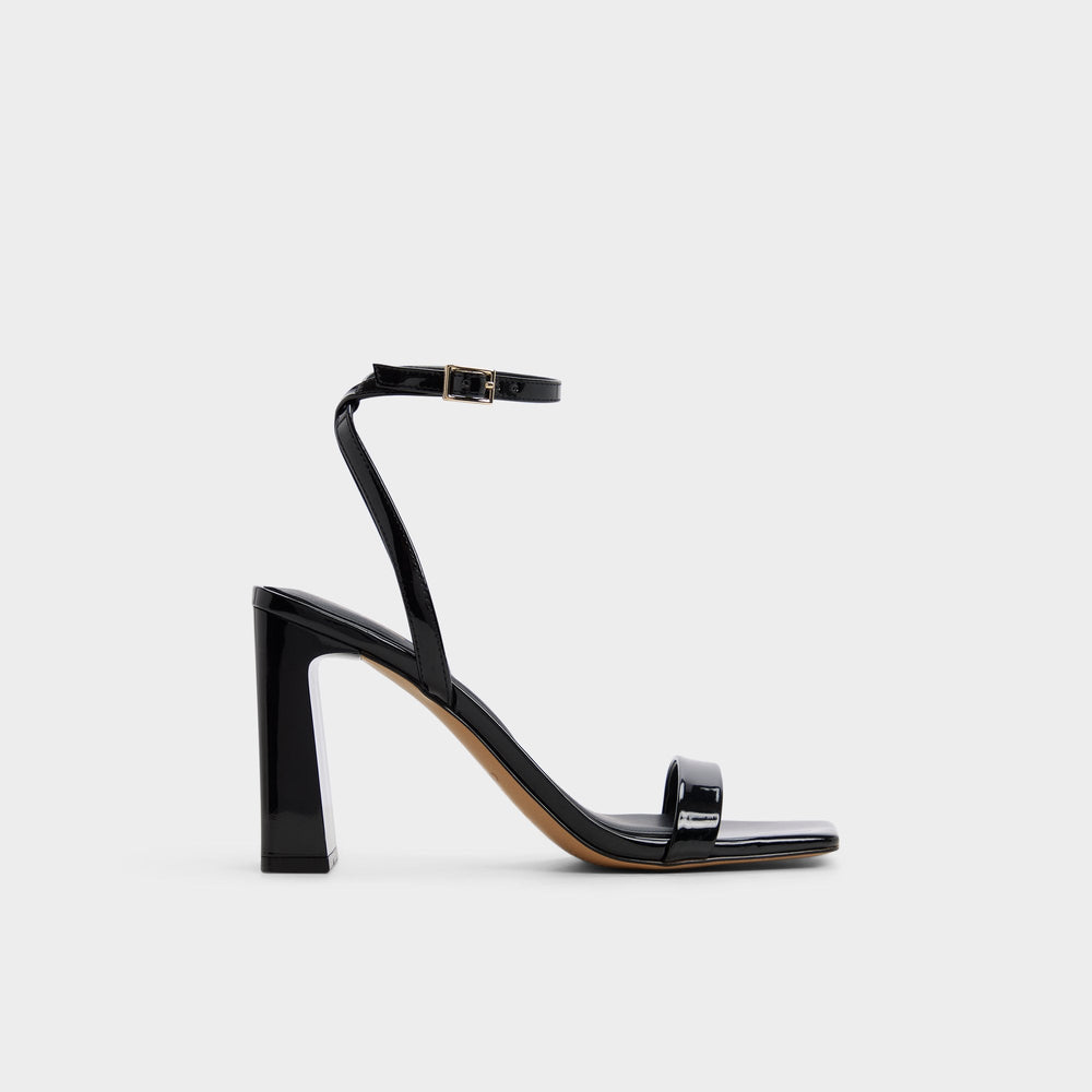 Azzira in Black - Strappy heeled sandal, Block heel