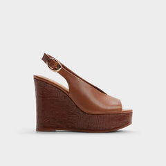 Tatianah in Dark Brown - Sling back heeled sandal, Wedge heel