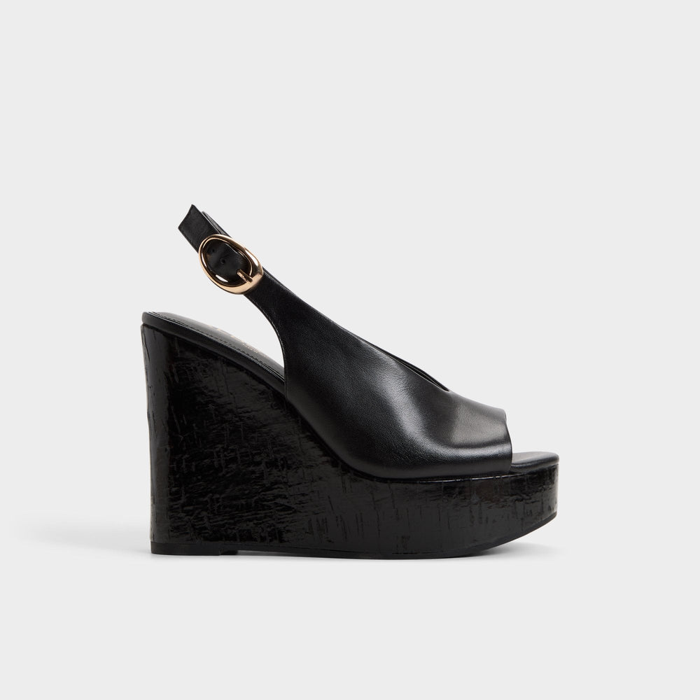 Tatianah in Black - Sling back heeled sandal, Wedge heel