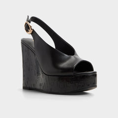 Tatianah in Black - Sling back heeled sandal, Wedge heel
