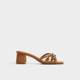 Jemstone in Medium Brown - Strappy heeled sandal, Block heel