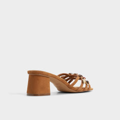 Jemstone in Medium Brown - Strappy heeled sandal, Block heel