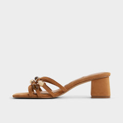 Jemstone in Medium Brown - Strappy heeled sandal, Block heel