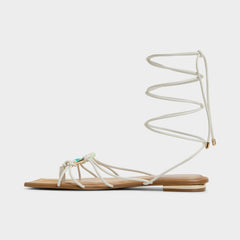 Nirena White/Bone Women's Flats - Strappy flat sandal