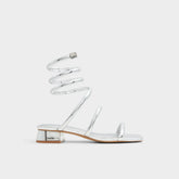 Spinna in Silver - Strappy sandal, Block heel