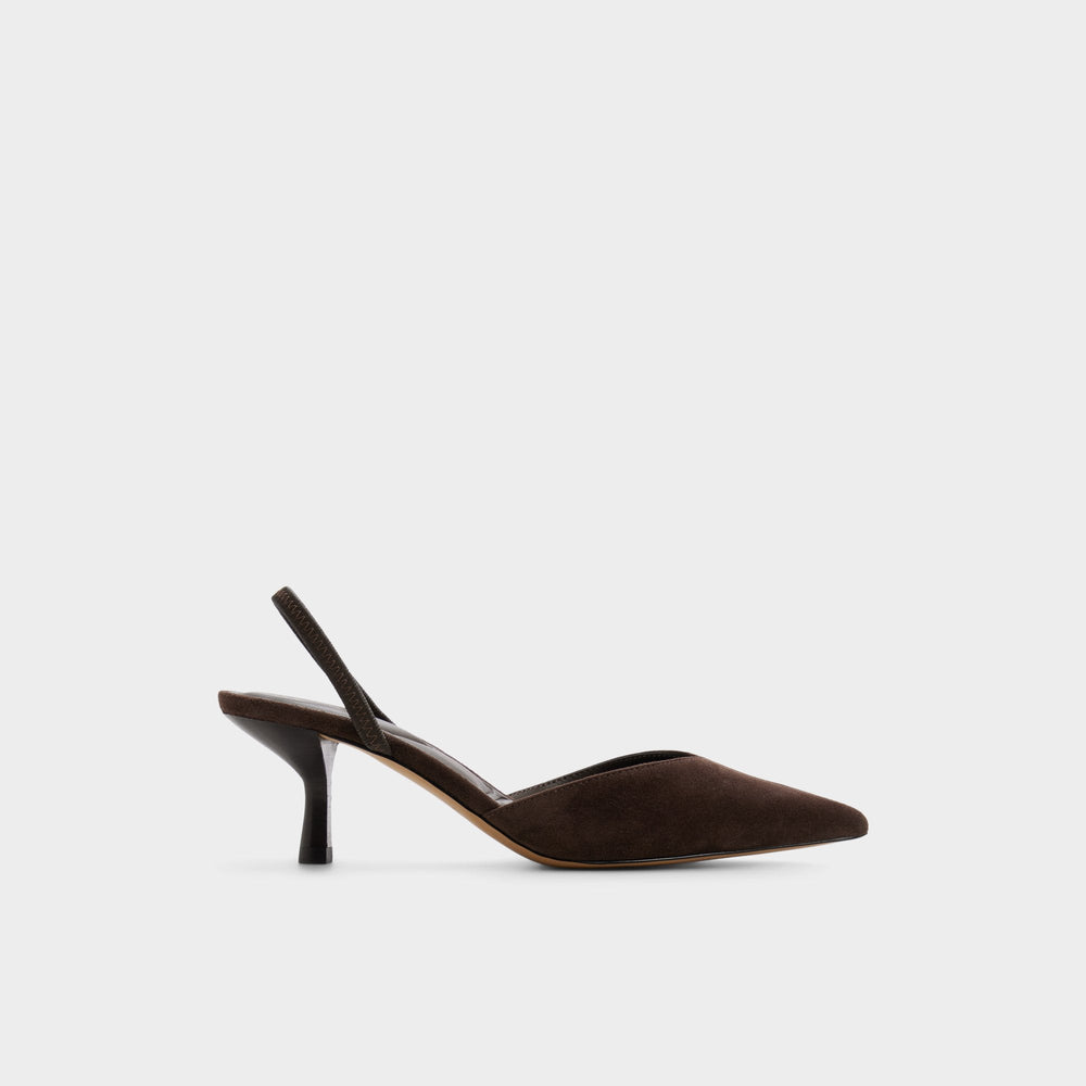 Re in Olivia Dark Brown - Sling back high heel, Stiletto heel