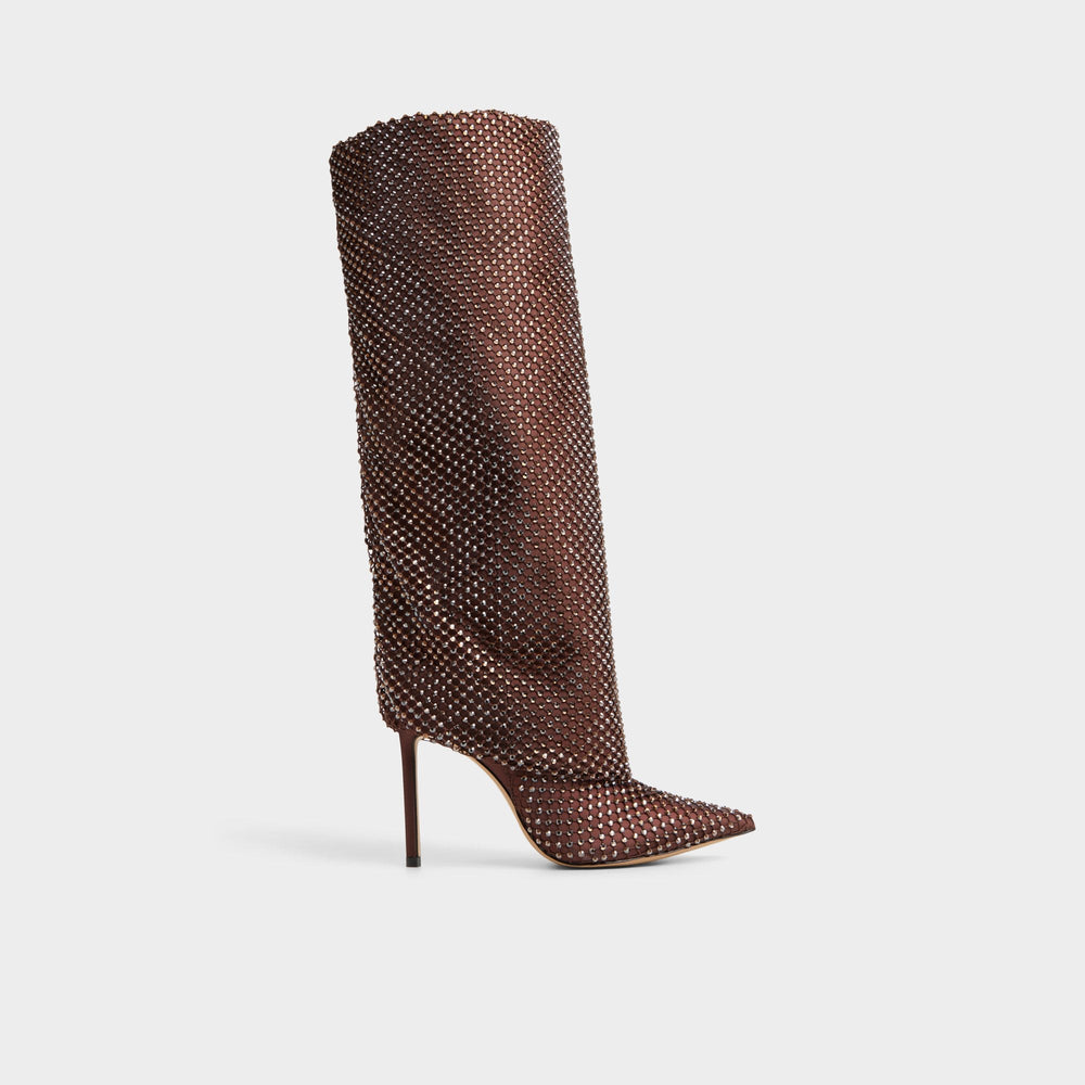 Livydalia in Dark Brown - Knee-high boot, Stiletto heel