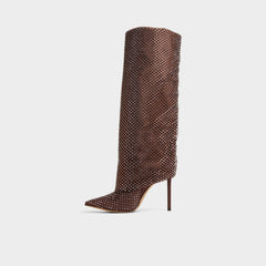 Livydalia in Dark Brown - Knee-high boot, Stiletto heel