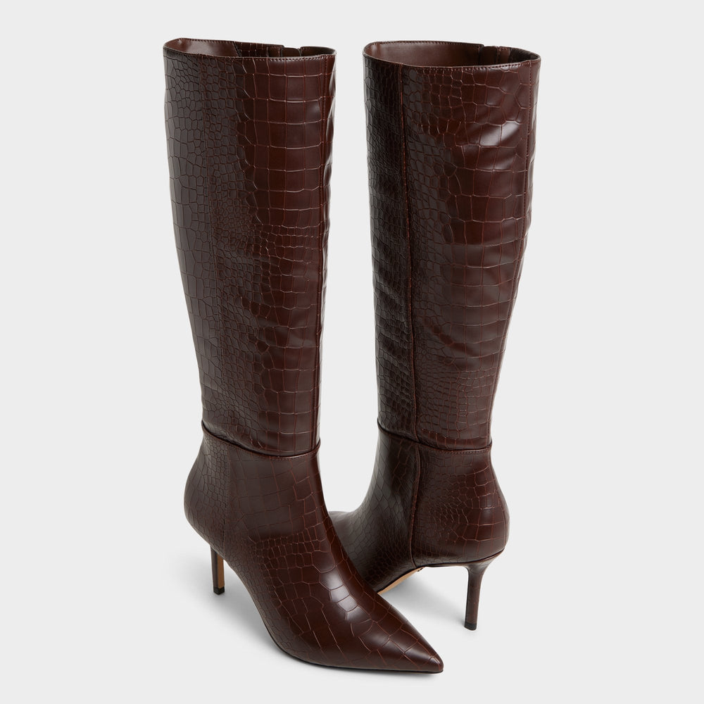 Saphiria Dark Brown Women's Tall Boots - Knee-high boot, Stiletto heel