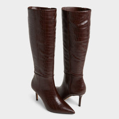 Saphiria Dark Brown Women's Tall Boots - Knee-high boot, Stiletto heel