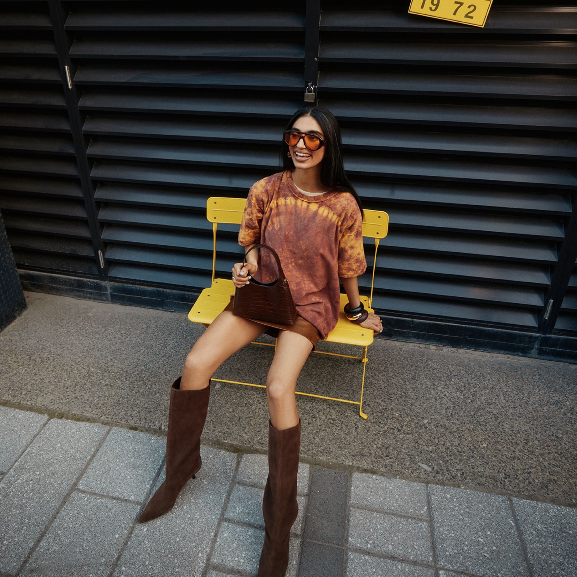 Selora in Dark Brown - Knee-high boot, Stiletto heel