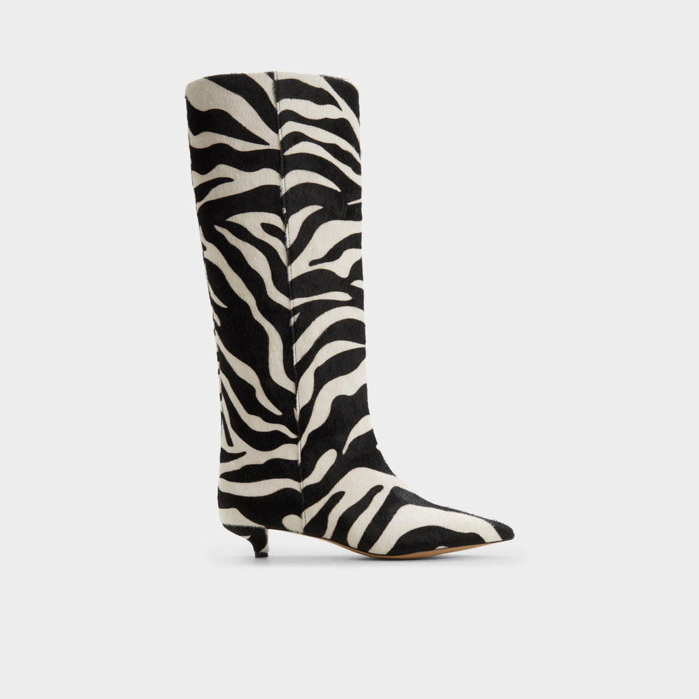 Gabelia in White Black - Knee-high boot, Kitten heel