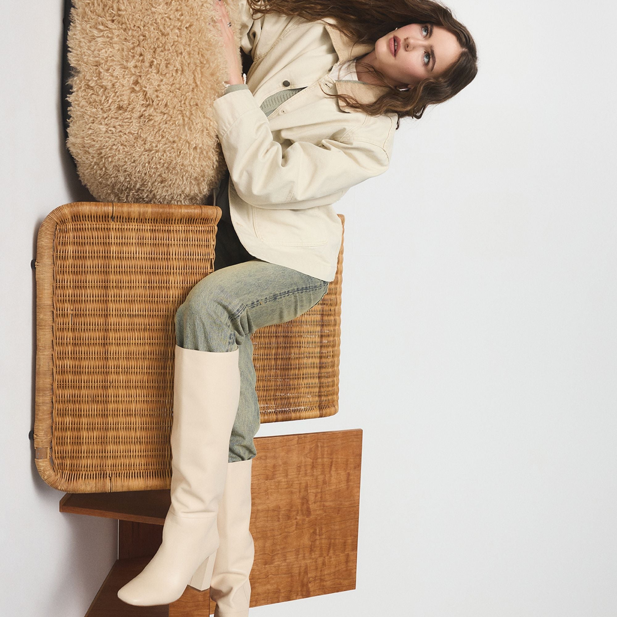 Helana in Cream - Knee-high boot, Block heel