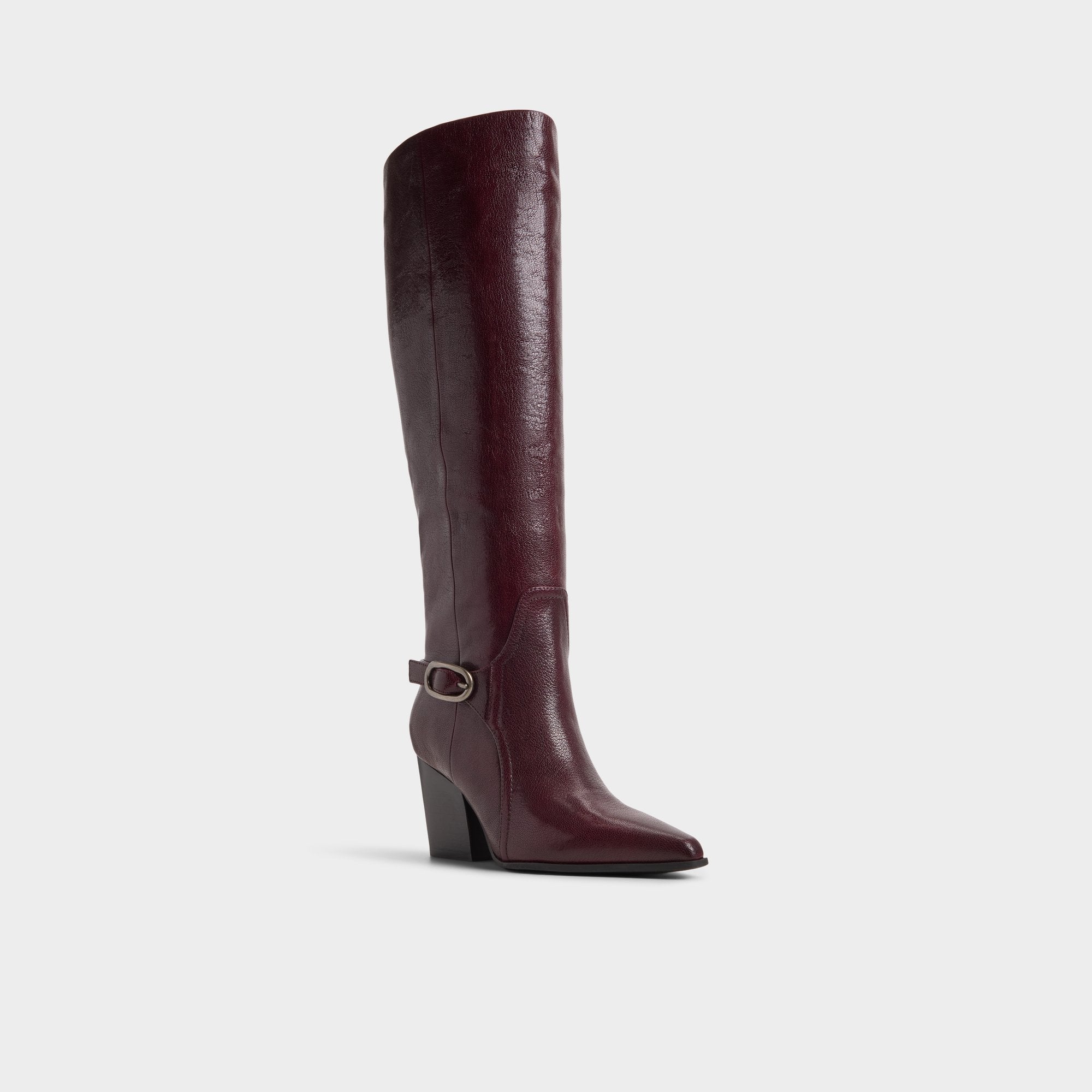Saddle in Bordo - Knee-high boot, Block heel