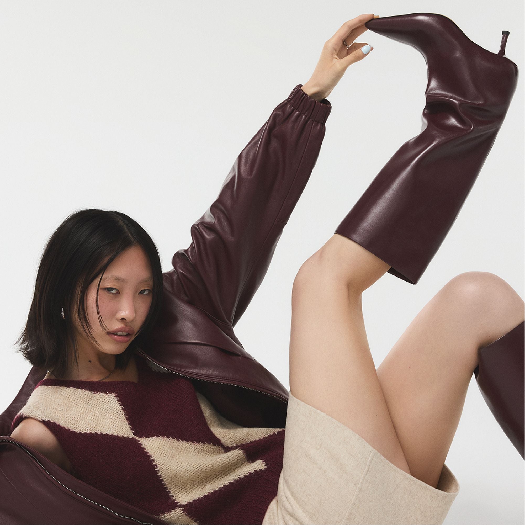Selora in Burgundy - Knee-high boot, Stiletto heel
