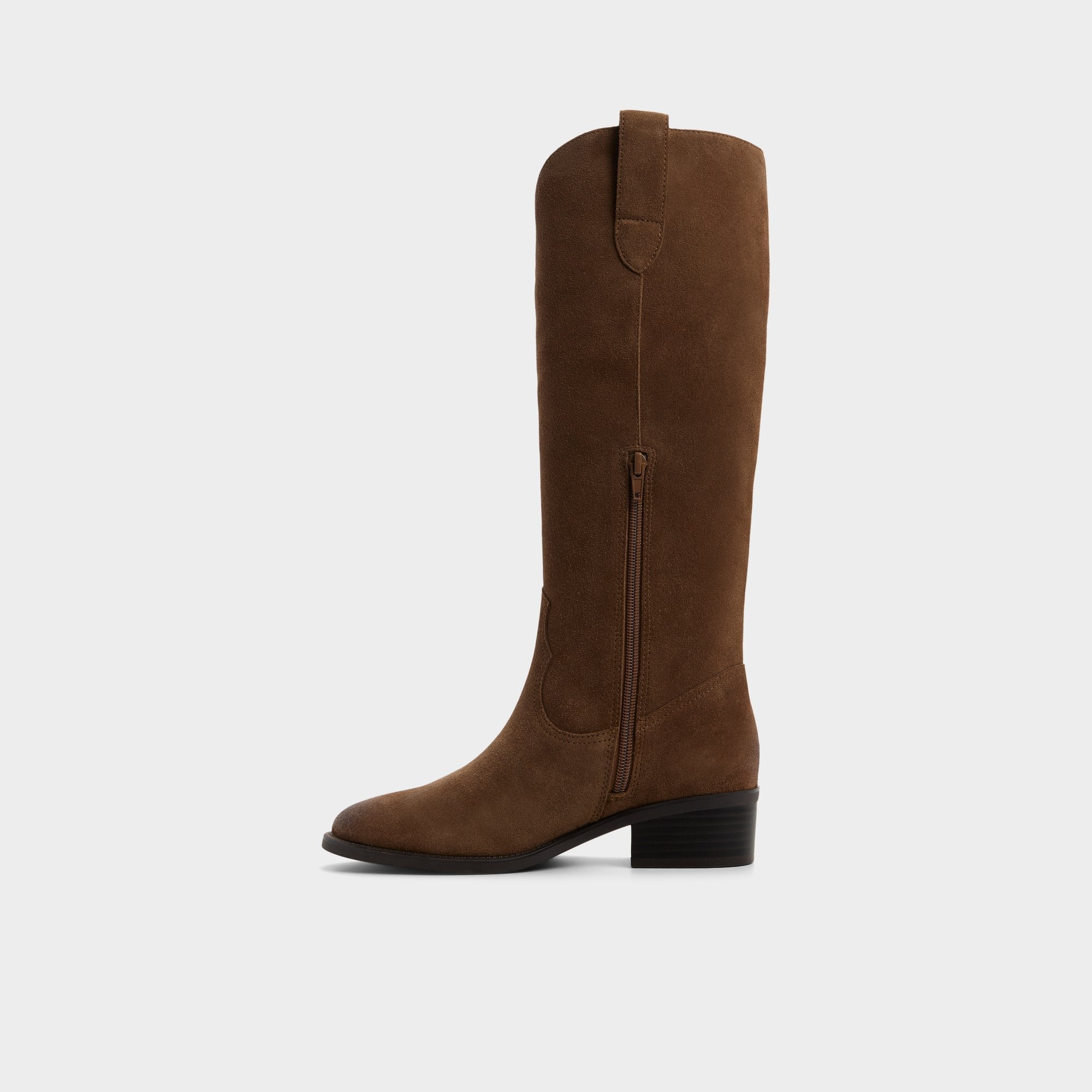 Kaydia in Dark Brown - Knee-high western boot, Block heel
