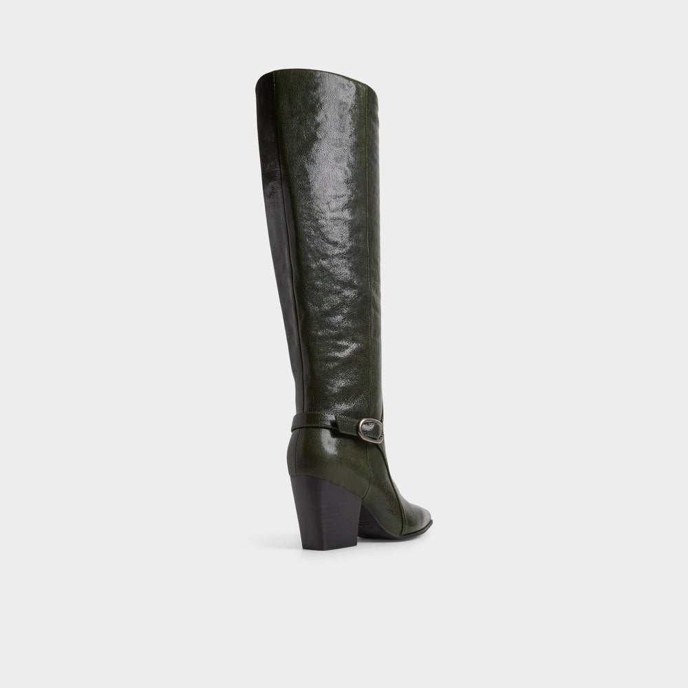 Saddle in Dark Green - Knee-high boot, Block heel