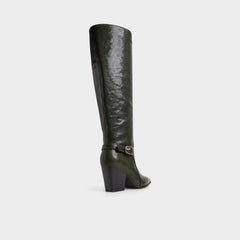 Saddle in Dark Green - Knee-high boot, Block heel