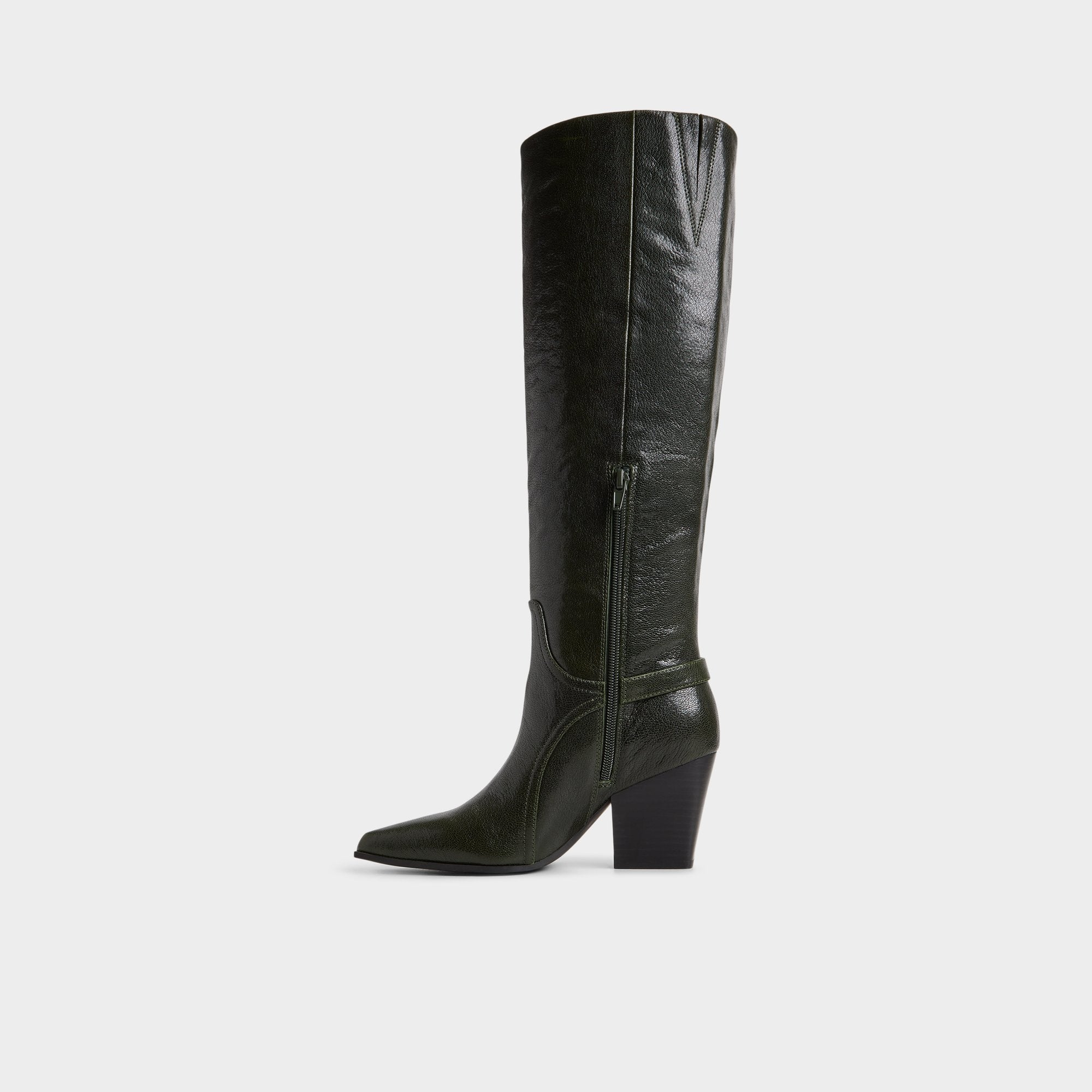 Saddle in Dark Green - Knee-high boot, Block heel
