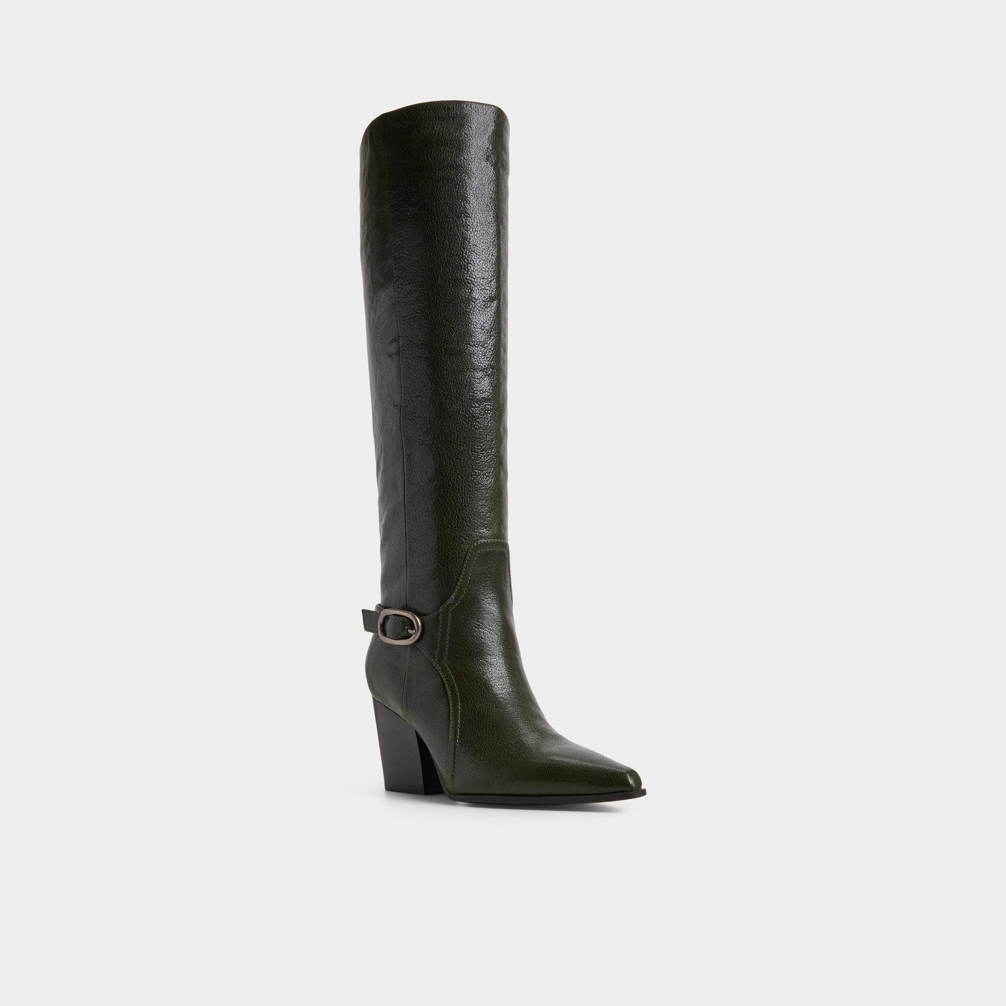 Saddle in Dark Green - Knee-high boot, Block heel