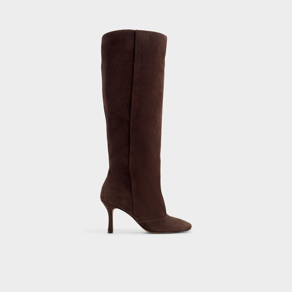 Frankey in Dark Brown - Knee-high boot, Stiletto heel